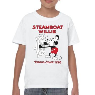 Imagem de Camiseta juvenil Steamboat Willie Vibing Since 1928 Iconic Retro Cartoon Mouse Timeless Classic Vintage Vibe Kids, Branco, M