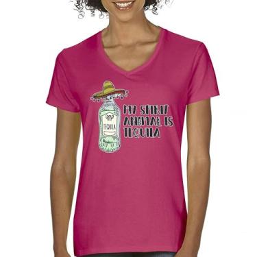 Imagem de Camiseta feminina My Spirit Animal is Tequila gola V Cinco de Mayo Drinking Tee, Rosa, XXG