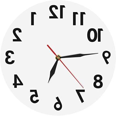 Imagem de VENEZIANA Relógio de parede para decoração de casa, relógio reverso preto e branco de 30 cm, relógio de parede para trás, design moderno, números reversos, relógio de parede para sala de estar,