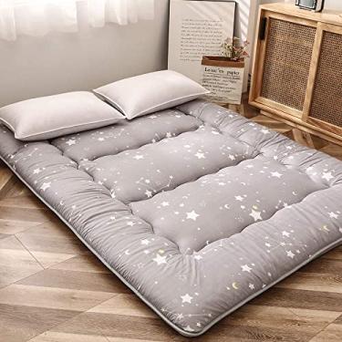 Imagem de MAXYOYO Colchão de futon japonês de constelação, cinza, tapete de tatame, colchão de acampamento, portátil, almofada de dormir infantil, dobrável, espreguiçadeira, sofá-cama com protetor de colchão
