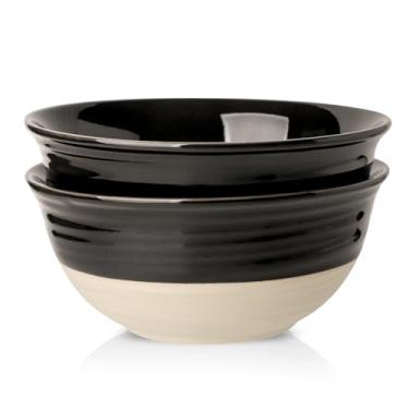 Imagem de Hasense Conjunto de 2 tigelas de porcelana para servir, tigelas grandes para misturar salada de 20 ml, pratos de servir de 21 cm para entretenimento, perfeito para salada, sopa, macarrão e mais, pode ser lavado na lava-louças no micro-ondas, preto