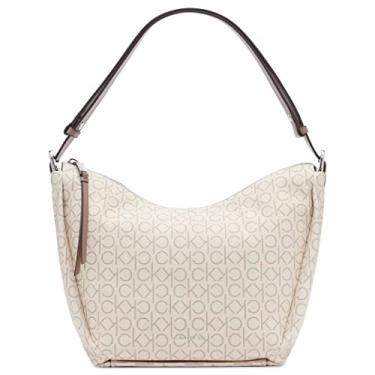 Imagem de Calvin Klein Prism Bolsa de ombro conversível Hobo com zíper superior, Logotipo baunilha/cáqui/cacau, One Size