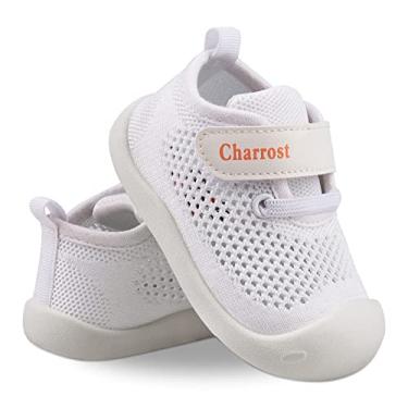 Imagem de Sapatos de primeira caminhada para bebês de 1 a 4 anos para crianças de 1 a 4 anos, sola macia, antiderrapante, malha de algodão, respirável, leve, material TPR sem cadarço, tênis para uso ao ar
