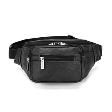 Imagem de Pochete de couro para viagem ao ar livre, bolsa de couro bovino tamanho grande com 7 bolsos. Adequada para montanhismo ao ar livre, viagens, acampamento, ciclismo, corrida, etc., preto E Style, Large