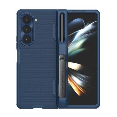 Imagem de Para Samsung Galaxy Z Fold 5 Case Super Fosco Escudo Dobrável Capa Traseira Com Suporte S-Pen Kickstand Case, Azul, Para Samsung Z Fold 5