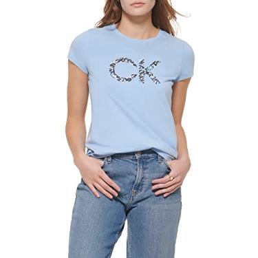 Imagem de Calvin Klein Camiseta feminina esportiva diária algodão Span Jersey logotipo, Iceburg, 1X