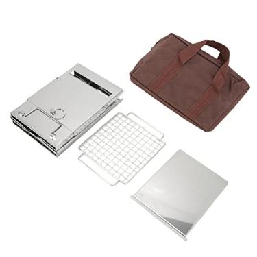 Imagem de Fogão a lenha para acampamento, aço inoxidável compacto, portátil, dobrável, mini fogão de acampamento multicombustível com bolsa de armazenamento para mochila, caminhadas,