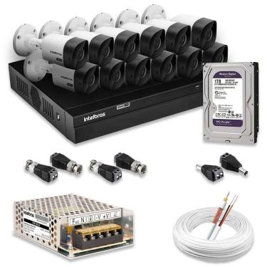 Imagem de Kit 12 Câmeras De Segurança Intelbras Full Hd 1080p Com Dvr Mhdx 1216 1080p Com Hd 1tb Purple