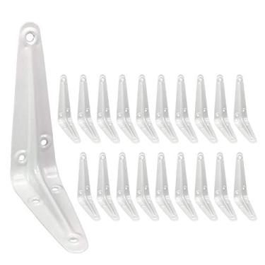 Imagem de Joroamp Pacote com 20 suportes de prateleira brancos, 10 cm, suporte de suporte de canto em L resistente, suporte de ângulo de articulação de metal para pendurar, suporte de prateleiras flutuantes para prateleira com parafusos