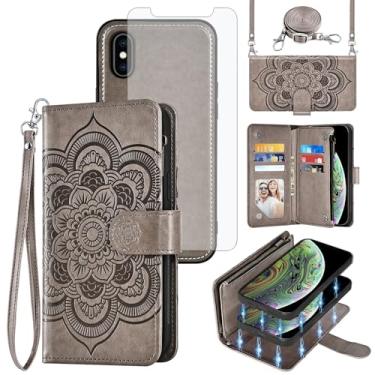 Imagem de Asuwish Capa de celular para iPhone Xs Max carteira com zíper destacável com protetor de tela de vidro temperado suporte de cartão flor i X XR Xsmax 10x SX Xmax 10xs 10s 10 Plus Xmaxs mulheres meninas