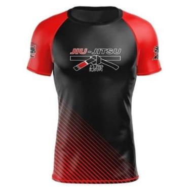 Imagem de Camiseta Rash Guard Manga Curta Cor Faixa Jiu-Jitsu Academia Treino Segunda Pele Proteção - Preta-Unissex