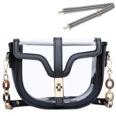 Imagem de KKXIU Bolsa transversal transparente para mulheres aprovada em estádio de couro vegano para concertos de ombro esportiva bolsa transparente, Preto