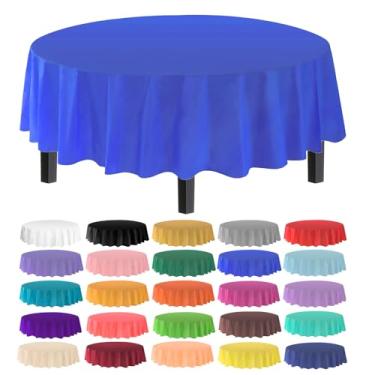 Imagem de allgala Pacote com 12 toalhas de mesa descartáveis de plástico premium de peso médio - 12PK redonda 84"-azul-escuro-TC58506