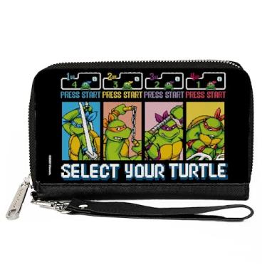 Imagem de Buckle-Down Carteira Nickelodeon, zíper ao redor, Tartarugas Ninja adolescentes mutantes, selecione sua cena de fliperama, couro vegano, Multicor, 7.5"x4.5", Casual