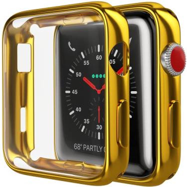 Imagem de D & K Exclusives Capa para Apple Watch Série 3 Série 2 de 42 mm com protetor de tela, pacote com 2 capas protetoras em TPU macio para iWatch Series 3 de 42 mm, ouro refletivo