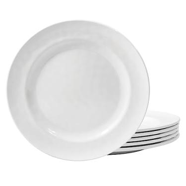 Imagem de TP Pratos de Jantar de Melamina de 28 cm, Conjunto de 6 Peças, Resistentes a Risco e Lascas, Lavagem na Máquina, Branco