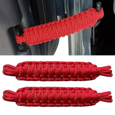 Imagem de UGSHY 2 peças de alças limitadoras de porta de carro, localizador de alças tecidas à mão paracord resistente, limitador de balanço de porta resistente à tração, compatível com acessórios interiores