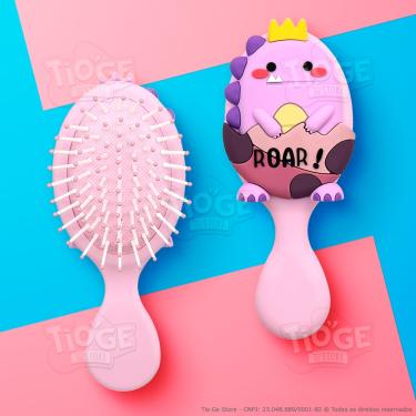 Imagem de Escova de Cabelo Mini Dinossauro Fofa Infantil Desembaraçante Almofada Cerdas Ultramacias Lilás