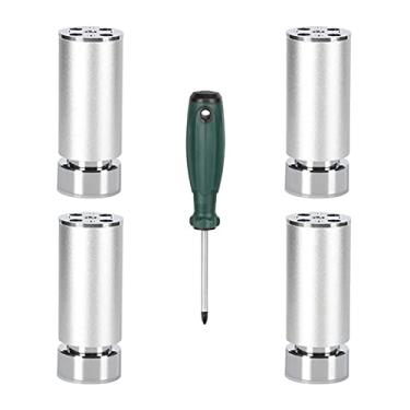 Imagem de Conjunto de 4 pernas de móveis de liga de alumínio, pés ajustáveis de cozinha de armário de mesa redondos com parafusos (altura ajustável 0-8 mm) (cor: prata, tamanho: 8 cm/3,2 polegadas)