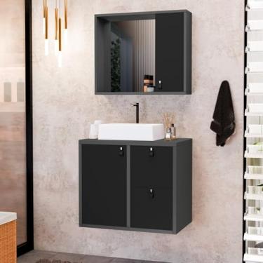 Imagem de Conjunto Gabinete para Banheiro com Cuba Sobrepor e Espelheira Toro 60 Cm Grafite/Preto