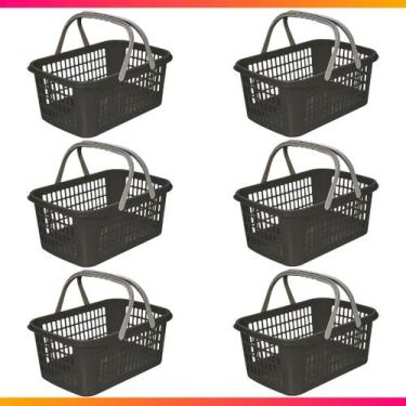 Imagem de Kit 06 Cesta Cestinha Plástica Supermercado c/ Alça 09L - Usual Utilid