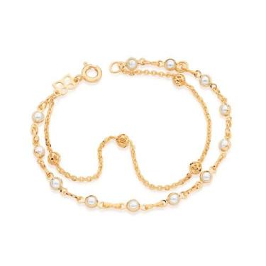 Imagem de Pulseira banhado ouro 3x 24k 18k e 22k feminina de bolinha pérolas inf