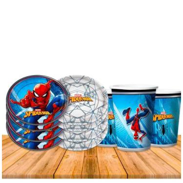 Imagem de Kit Festa Homem Aranha Decoração 8 Copos + 8 Pratos - Regina festa