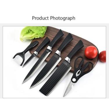 Imagem de Conjunto de Facas Preto Profissional + Descascador de Legumes+ Tesoura