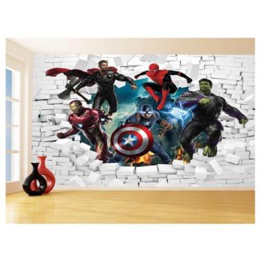 Imagem de Papel De Parede 3D Vingadores Entrando Quarto 3,5M Nhma116 - Você Deco