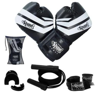 Imagem de Kit Luva Boxe Corda De Pular Bandagem Protetor Bucal Spank, Preto, 16o