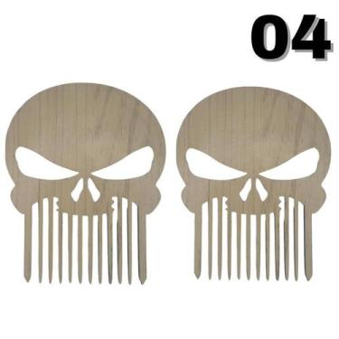 Imagem de 2 Pentes para Bigode e Barba Modelo 04 Caveira cor Bege MDF - LUALKI