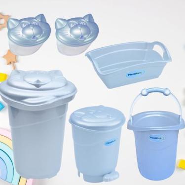 Imagem de Organizador quarto bebê cesto roupa lixeira pedal balde banho - PLASTB