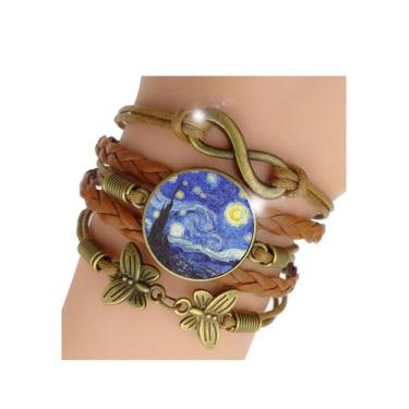Imagem de Pulseira Feminina Van Gogh Noite Estrelada Arte Derivada Ajustável - R