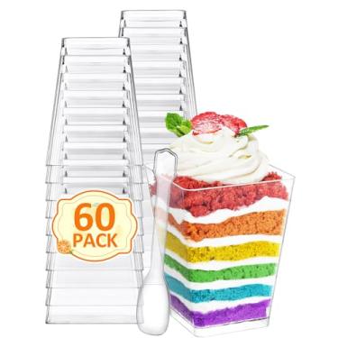 Imagem de NEEBAKE 60 conjuntos de mini copos de sobremesa de 140 g com colheres – copos de parfait, copos de sobremesa de plástico transparente, copo pequeno para pudim, mousse, aperitivos
