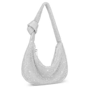 Imagem de UBORSE Bolsa feminina de strass com nó para noite, formal, bolsa clutch de casamento, bolsa de mão brilhante para formatura e coquetéis, Prata, Small
