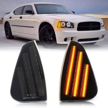 Imagem de FetonAuto Conjunto de luzes de LED laterais para para-choque dianteiro âmbar para Dodge Charger Daytona RT SE SRT8 SXT, lâmpadas de sinalização de canto do motorista com lente fumê