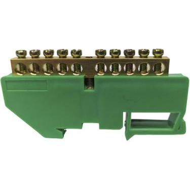 Imagem de Barramento Terra para Trilho Din 10 Furos Verde Terminal Barra Painel 