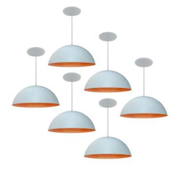 Imagem de Kit 6 Luminária Pendente Meia Lua 40cm Com Interior Laranja Fiação 110