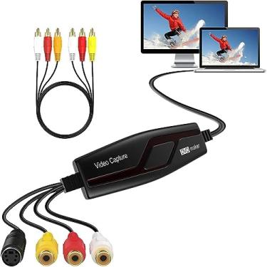 Imagem de VIXLW Placa de captura de vídeo USB 2.0, dispositivo de captura de vídeo RCA para USB, conversor de vídeo para digital, conversor VHS para digital, TV Hi8 VHS com um toque para DVD para seu Mac OS X