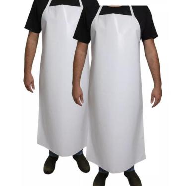 Imagem de Kit com 2 Aventais Brancos Impermeáveis De lona Pvc para Cozinha/Açoug