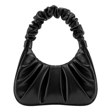 Imagem de Bolsa Baguete Franzida Ombro Festa Casamento Resistente - Alwy, Preto