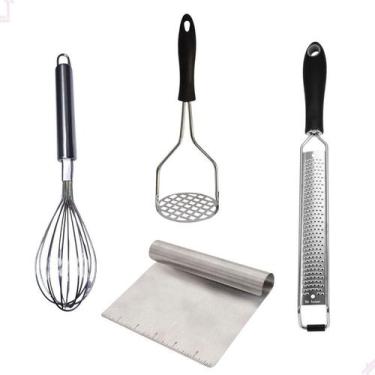Imagem de Kit Chef Premium Ralador Zester - Espátula - Fuê Batedor - Amassador D
