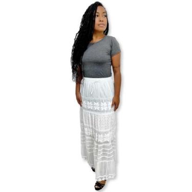 Imagem de Saia Longa Branca Indiana em Lesi e Renda com forro - Sarat Moda India