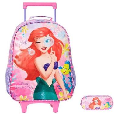 Imagem de Kit Mochila Escolar Princesa Ariel Rodinha Tam G Com Estojo - Xeryus