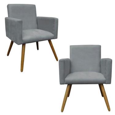 Imagem de Kit 02 Poltronas Decorativas Pés Palito Nina Suede Cinza - SA Móveis -