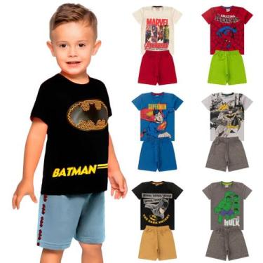 Imagem de Kit 6 Peças de Roupa Menino Infantil Heróis Verão 1 a 8 anos  3 bermud