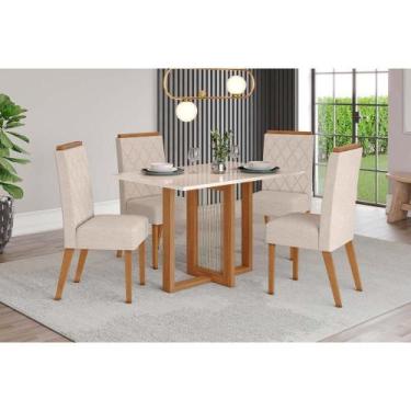 Imagem de Conjunto: Mesa Sala Jantar Natalí c/ Tampo Madeirado c/ Vidro Reto 120