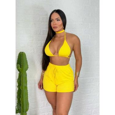 Imagem de Biquíni com short malha canelada - modas quir0z, Amarelo, M