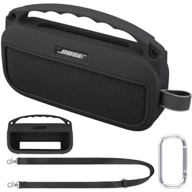 Imagem de co2CREA Capa de silicone macio de substituição para alto-falante portátil Bose SoundLink Flex 2ª geração Bluetooth (capa de silicone, capa preta)