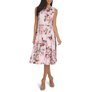 Imagem de Calvin Klein Vestido midi feminino básico sem mangas em crepe, Blush Multi, 44